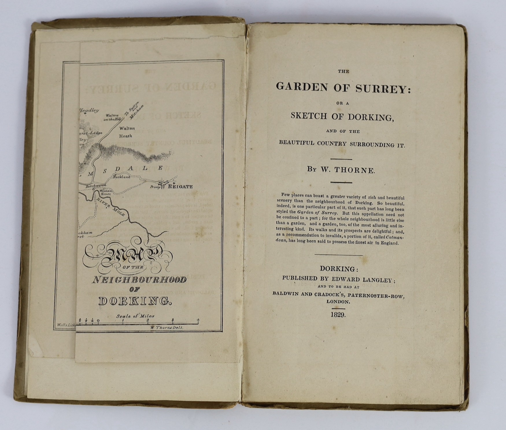 DORKING: Thorne, W. - The Garden of Surrey: or a Sketch of Dorking, and of the beautiful country surrounding it. folded map; original grey boards and printed label, sm.8vo. Dorking